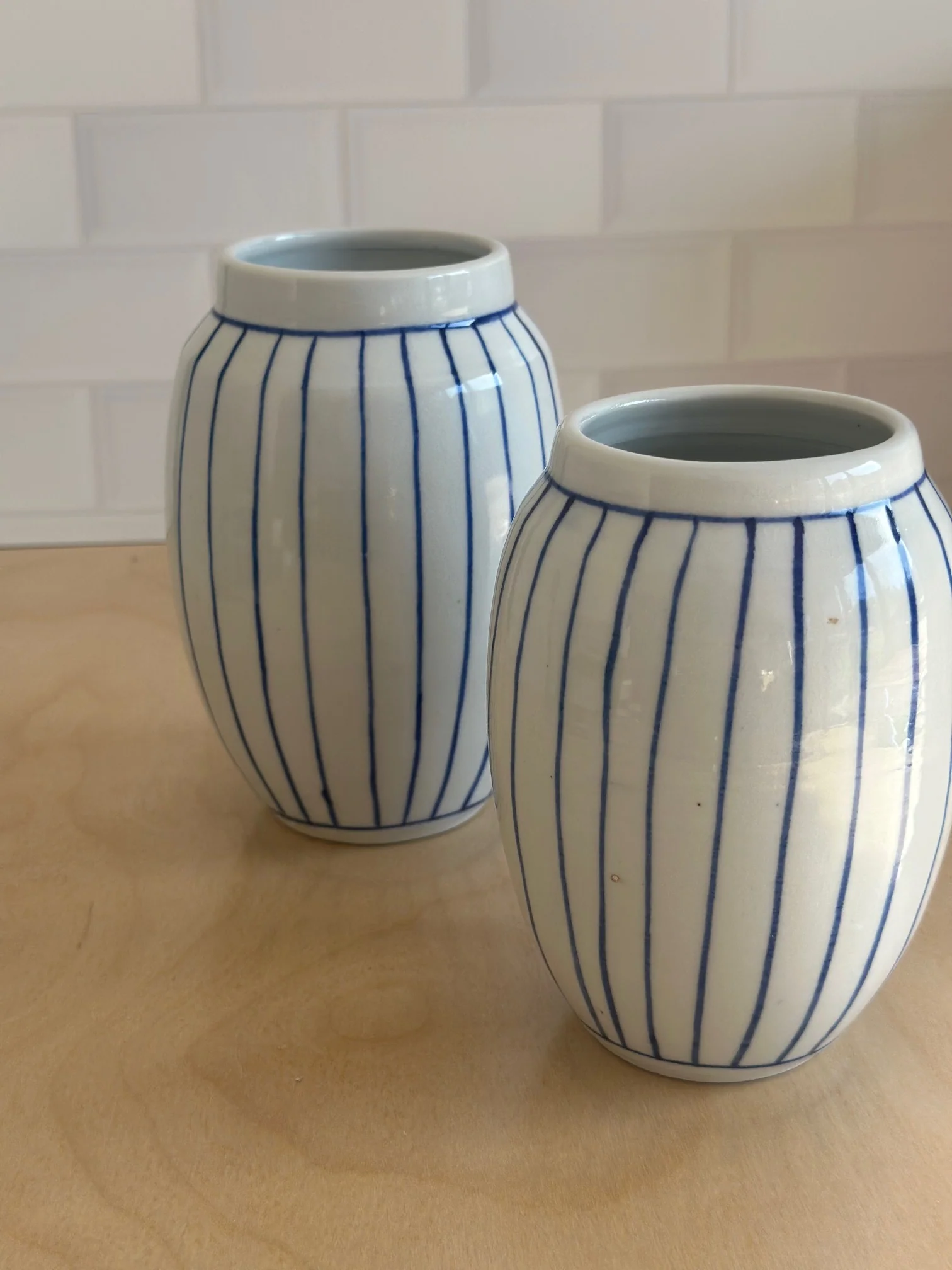 English Porcelain Stripe Vase - Image 2